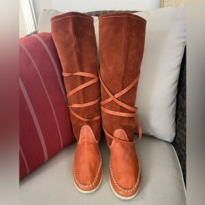 Tall Leather Bohemian Buyamba Moccasin Boots